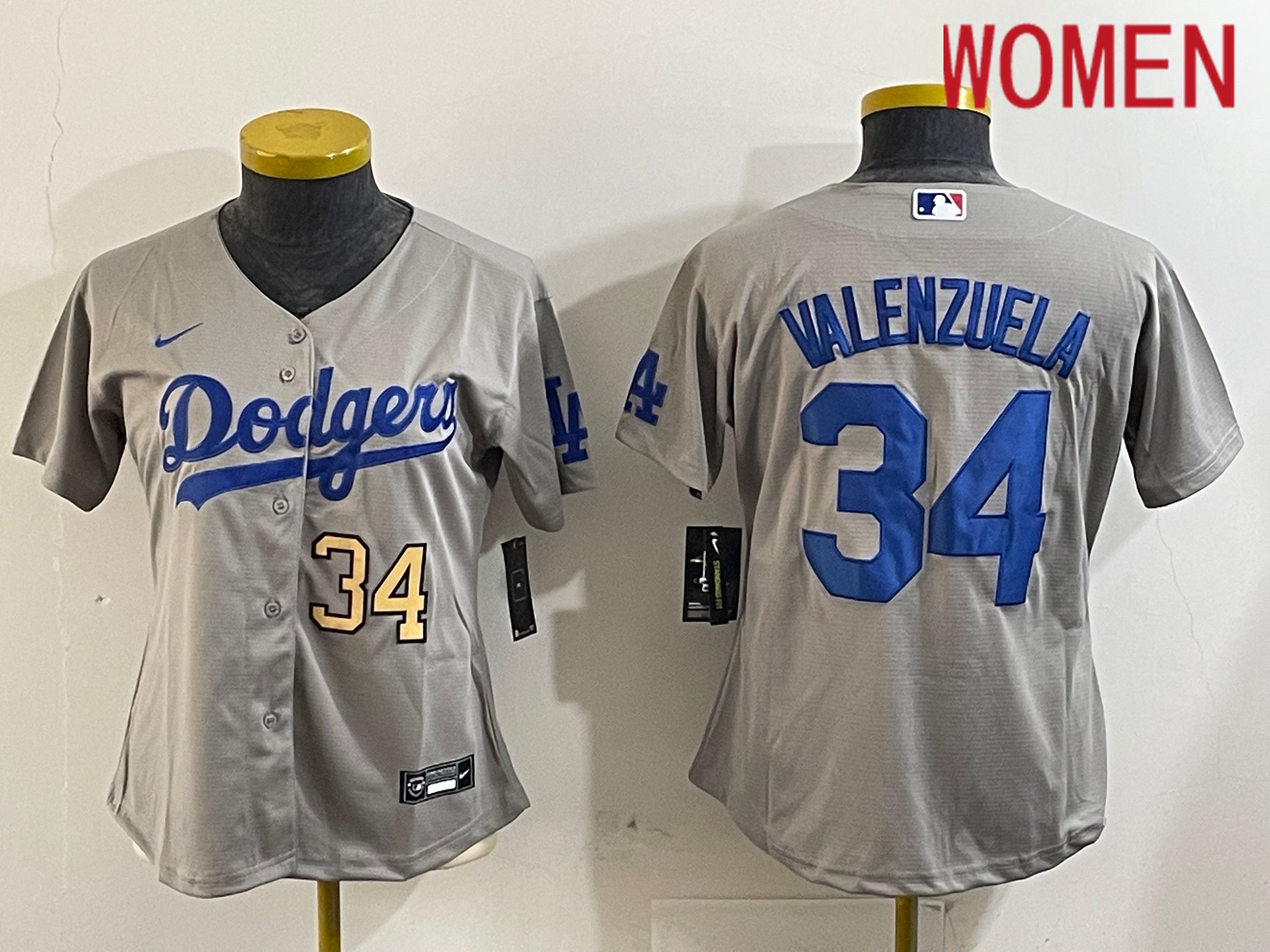 Women Los Angeles Dodgers #34 Valenzuela Grey Game 2024 Nike MLB Jersey style 12161